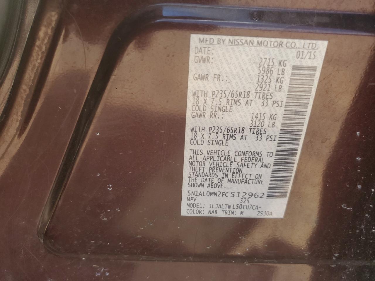 2015 Infiniti Qx60 VIN: 5N1AL0MN2FC512962 Lot: 56144604