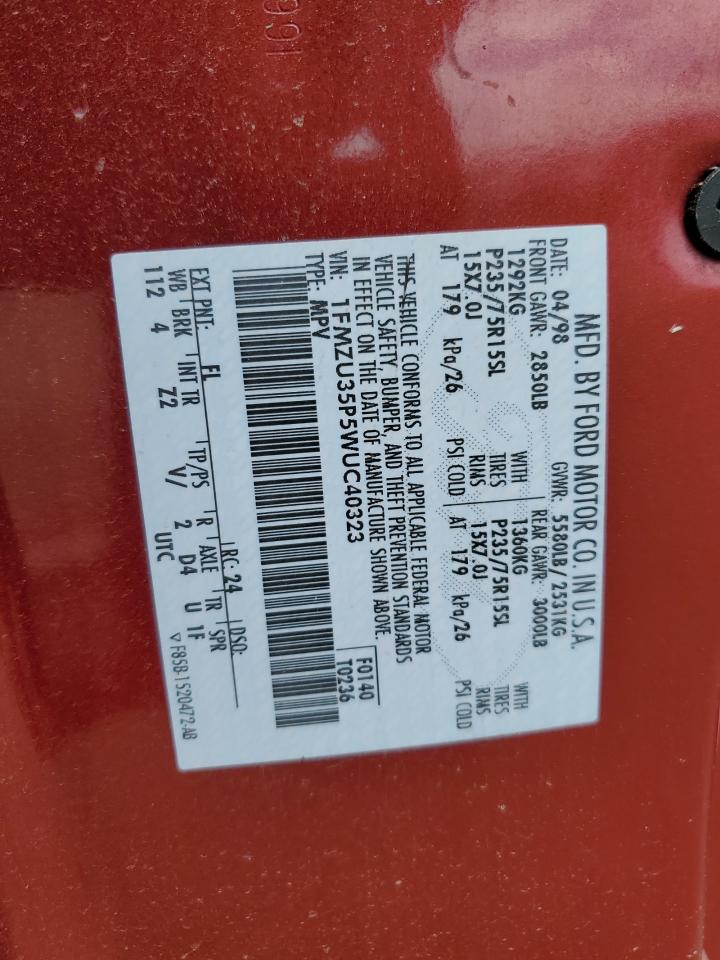 1998 Ford Explorer VIN: 1FMZU35P5WUC40323 Lot: 55717504