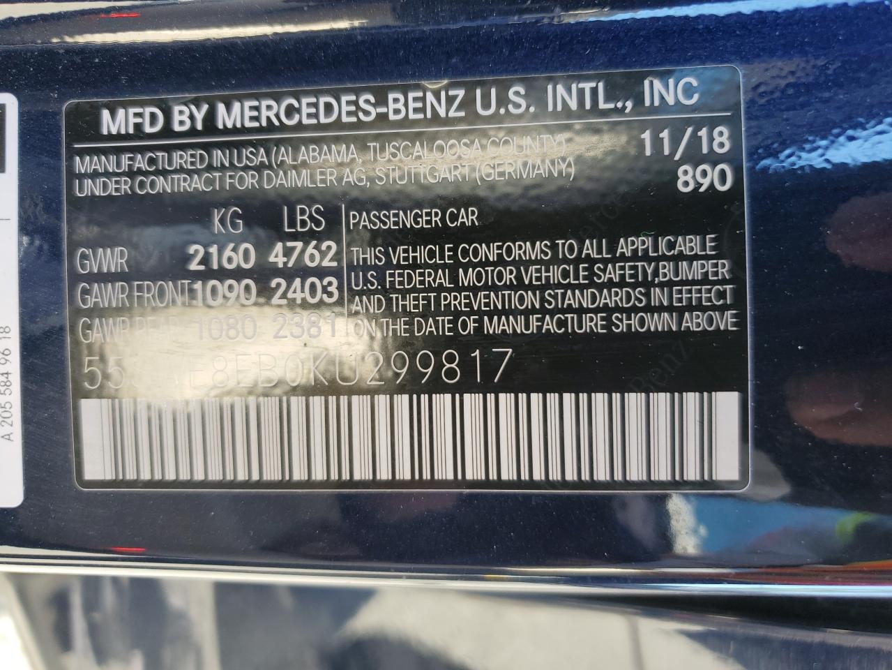 2019 Mercedes-Benz C 300 4Matic VIN: 55SWF8EB0KU299817 Lot: 53749174