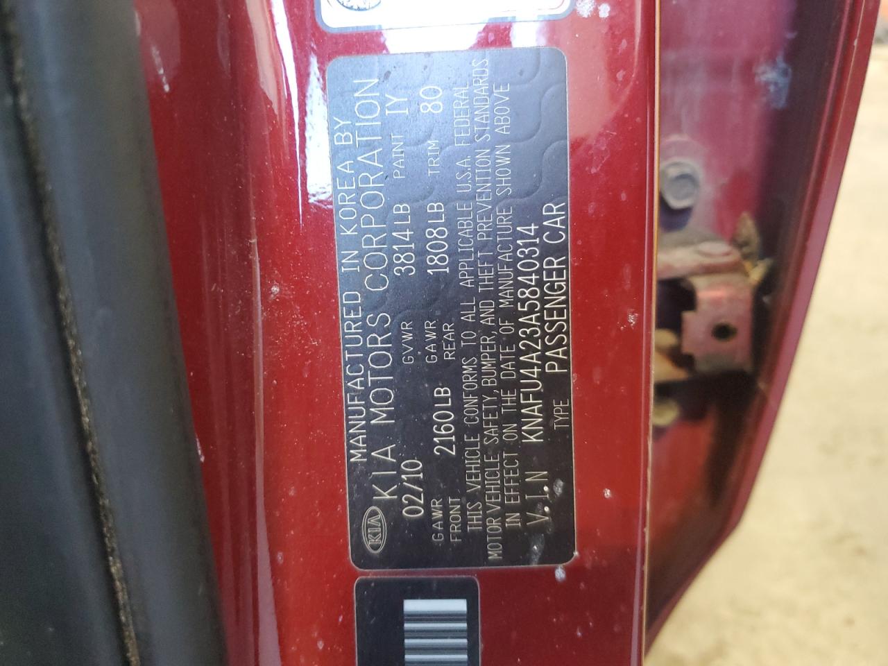 2010 Kia Forte Ex VIN: KNAFU4A23A5840314 Lot: 56695824