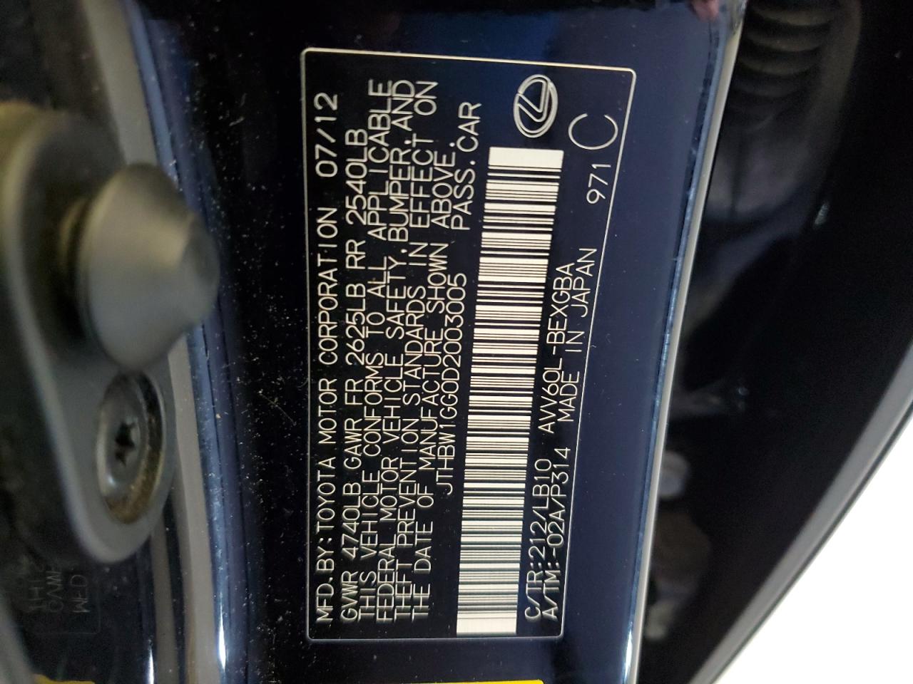 2013 Lexus Es 300H VIN: JTHBW1GG0D2003005 Lot: 56623484