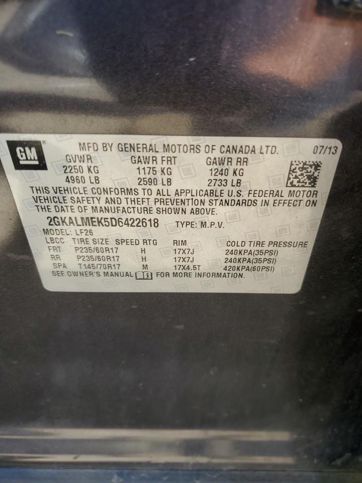 2013 GMC Terrain Sle VIN: 2GKALMEK5D6422618 Lot: 57192024