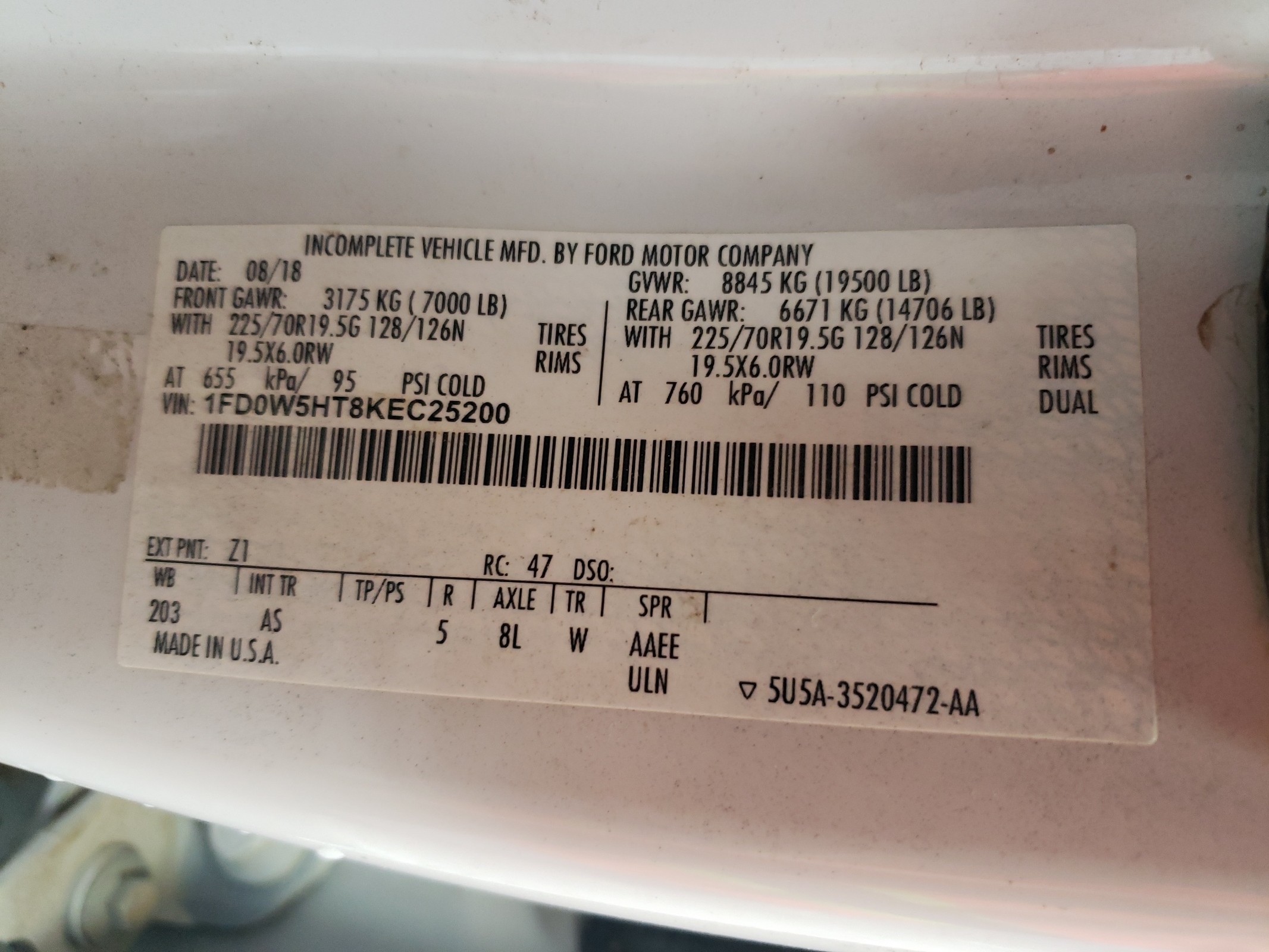 1FD0W5HT8KEC25200 2019 Ford F550 Super Duty