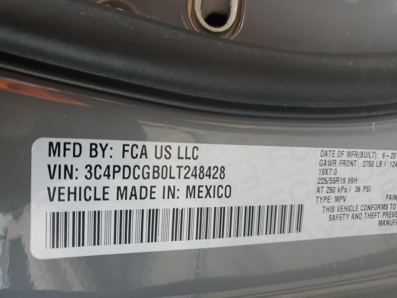 2020 Dodge Journey Crossroad VIN: 3C4PDCGB0LT248428 Lot: 54237054