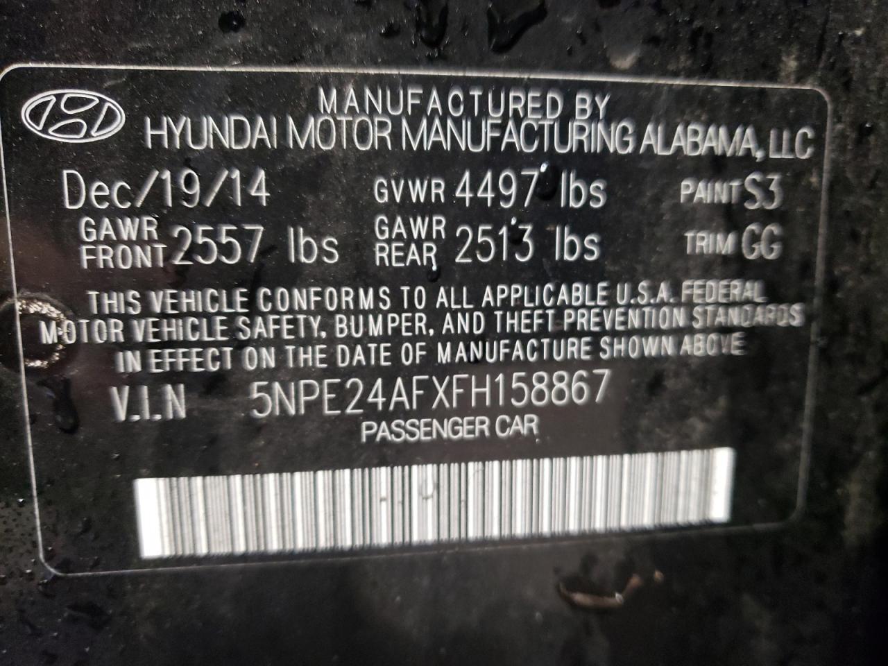 2015 Hyundai Sonata Se VIN: 5NPE24AFXFH158867 Lot: 54421004