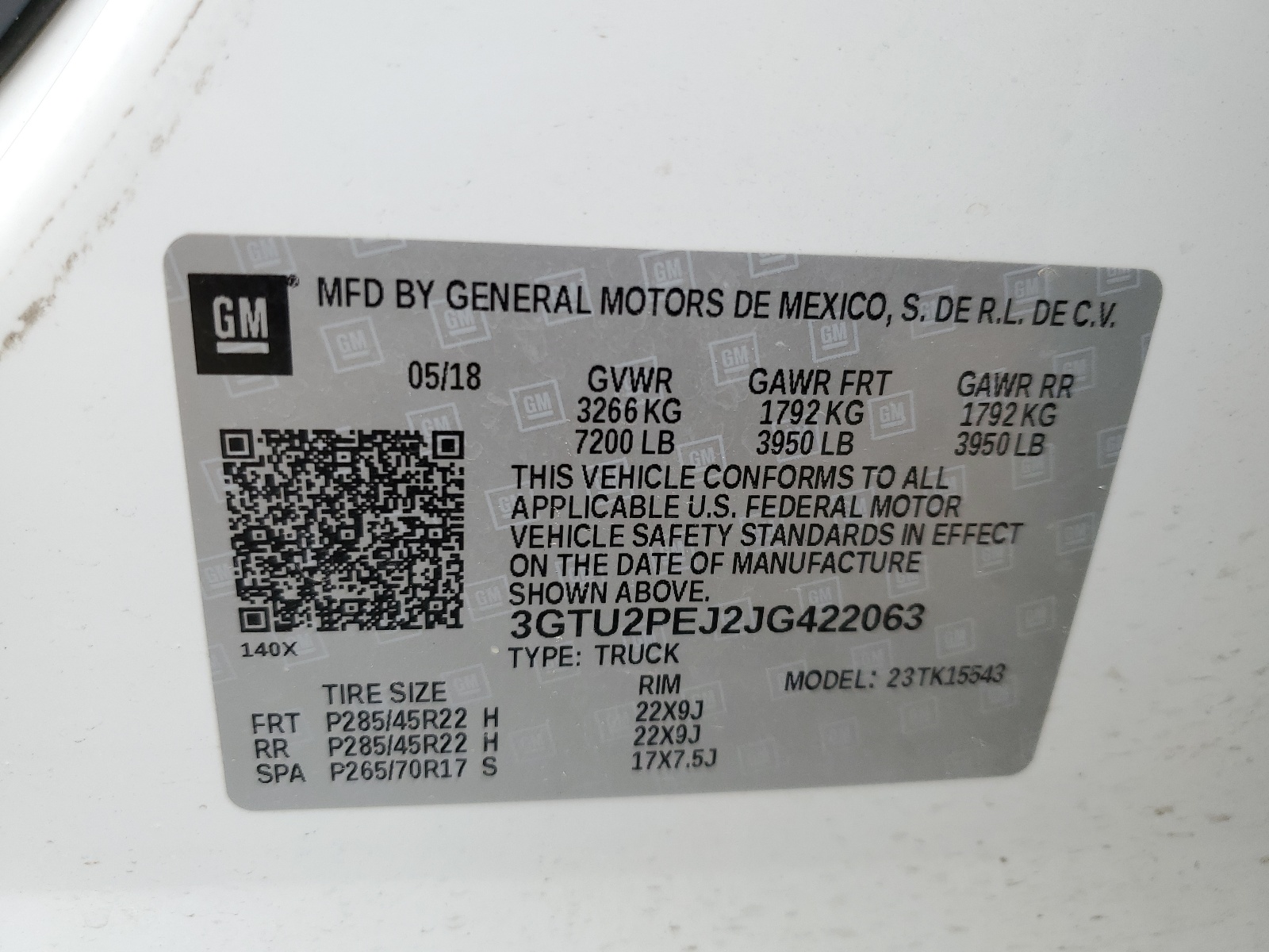 3GTU2PEJ2JG422063 2018 GMC Sierra K1500 Denali