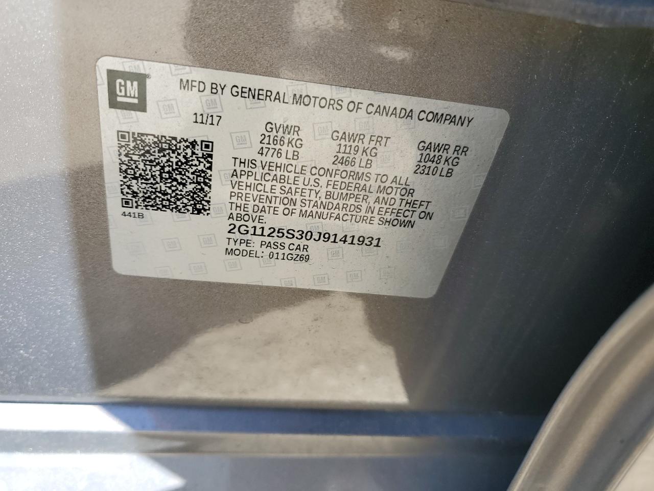 2G1125S30J9141931 2018 Chevrolet Impala Premier