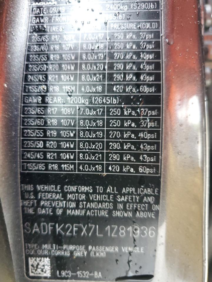 2020 Jaguar E-Pace VIN: SADFK2FX7L1Z81936 Lot: 54908674