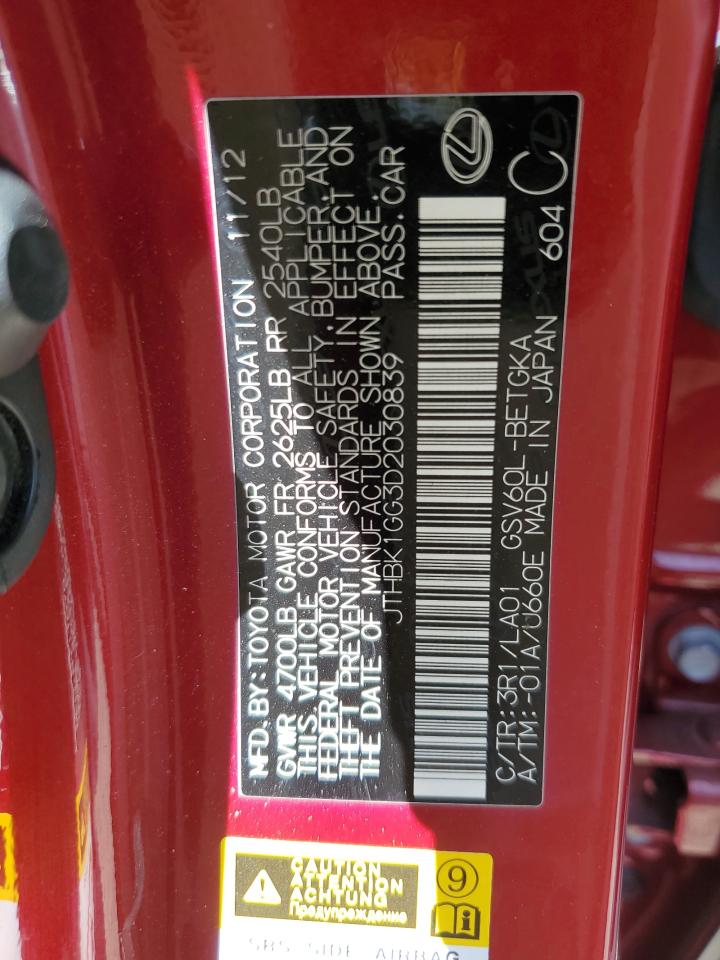 2013 Lexus Es 350 VIN: JTHBK1GG3D2030839 Lot: 52728114