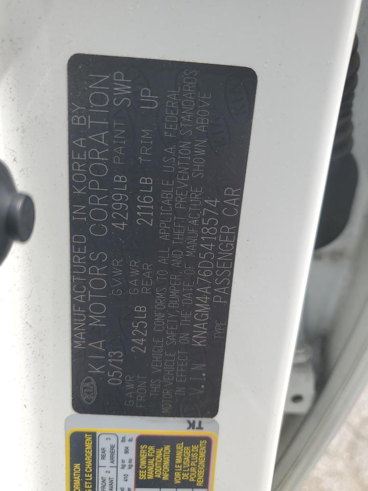 2013 Kia Optima Lx VIN: KNAGM4A76D5418574 Lot: 53339564