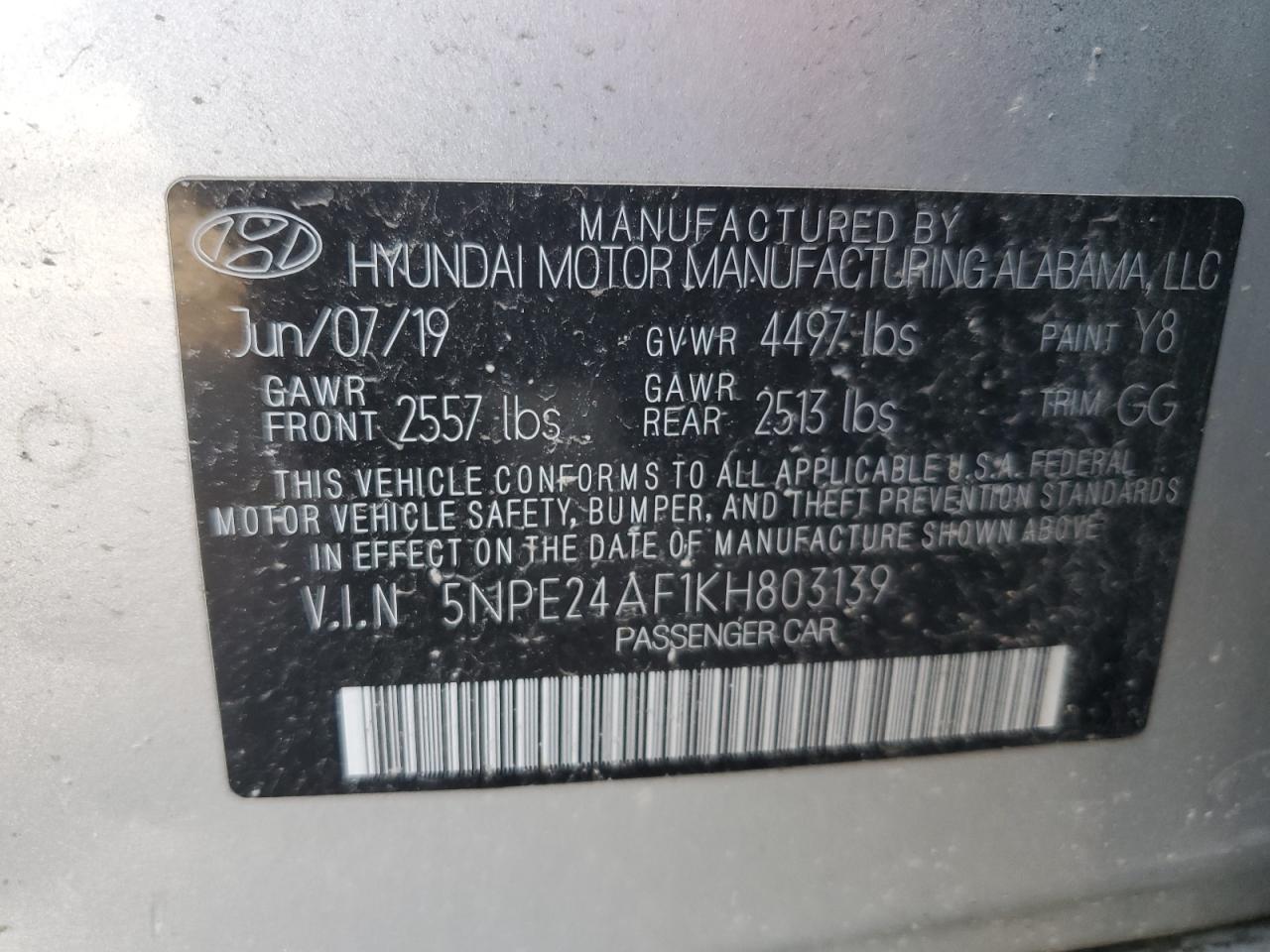 5NPE24AF1KH803139 2019 Hyundai Sonata Se