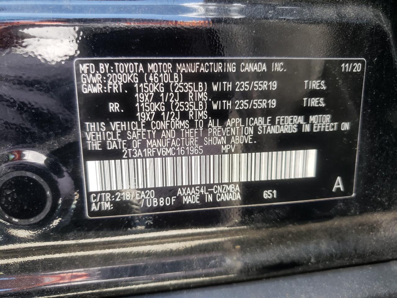 2021 Toyota Rav4 Xle Premium VIN: 2T3A1RFV6MC161965 Lot: 57351074