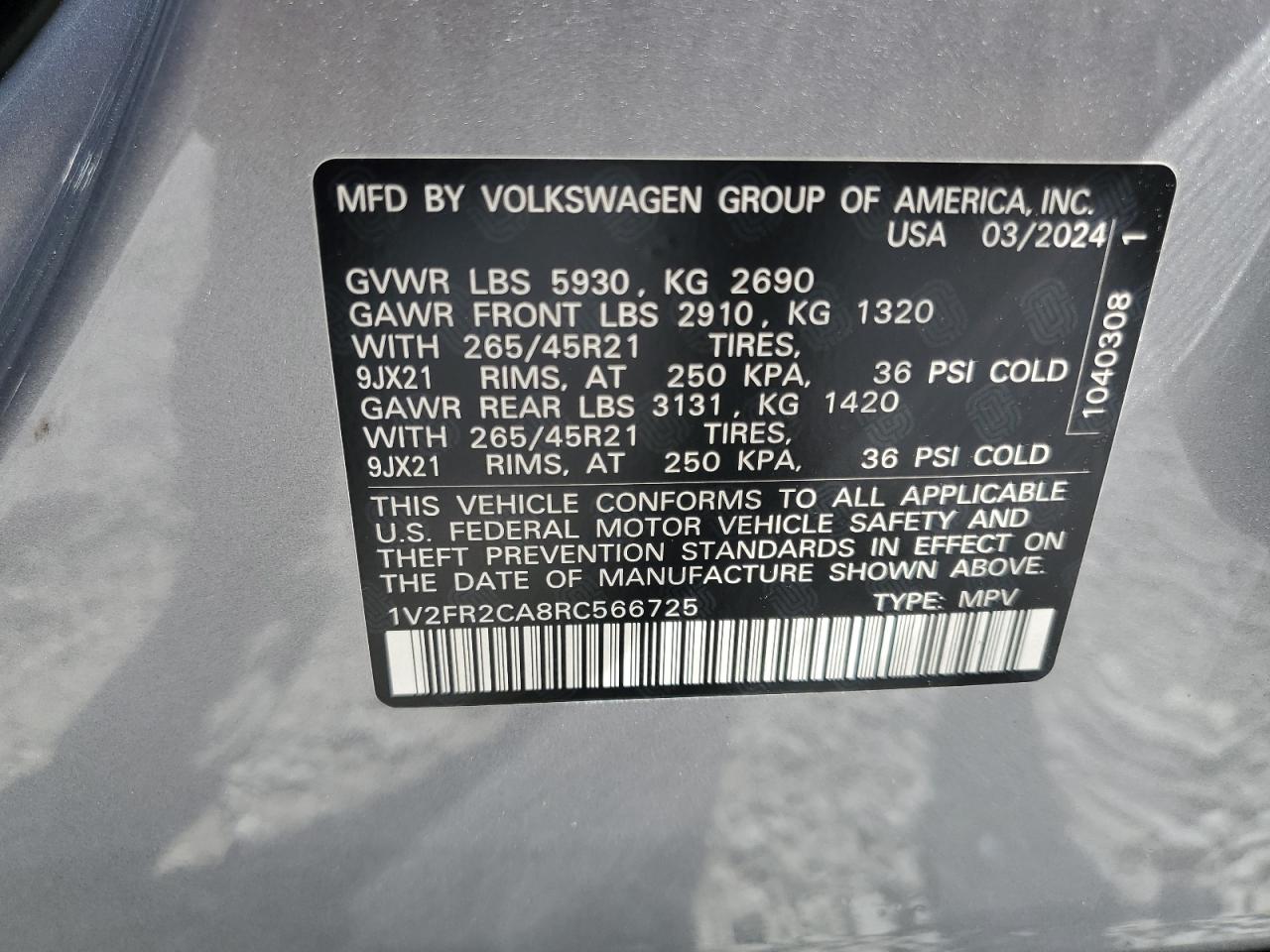 1V2FR2CA8RC566725 2024 Volkswagen Atlas Sel Premium R-Line