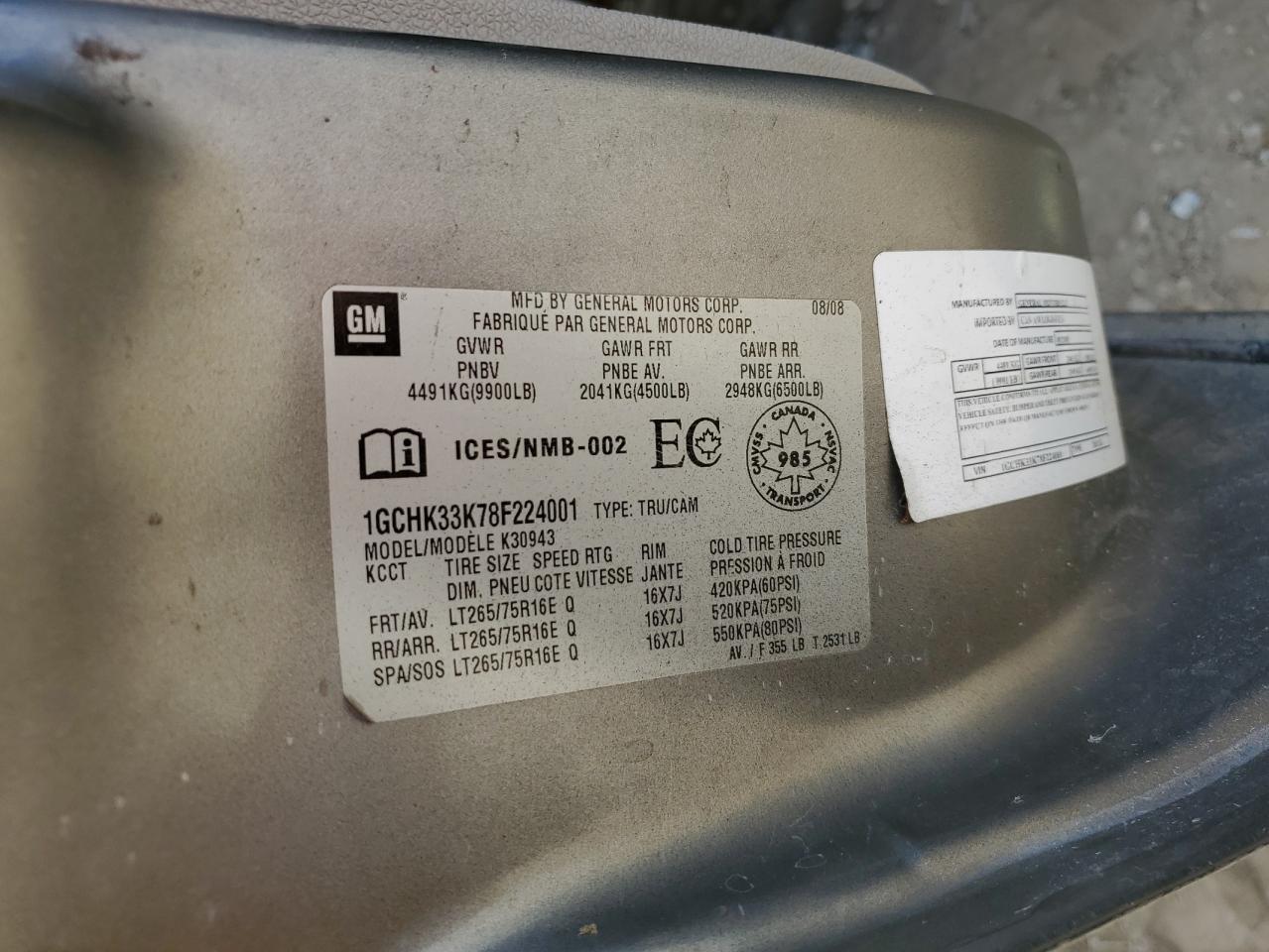 2008 Chevrolet Silverado K3500 VIN: 1GCHK33K78F224001 Lot: 56560284