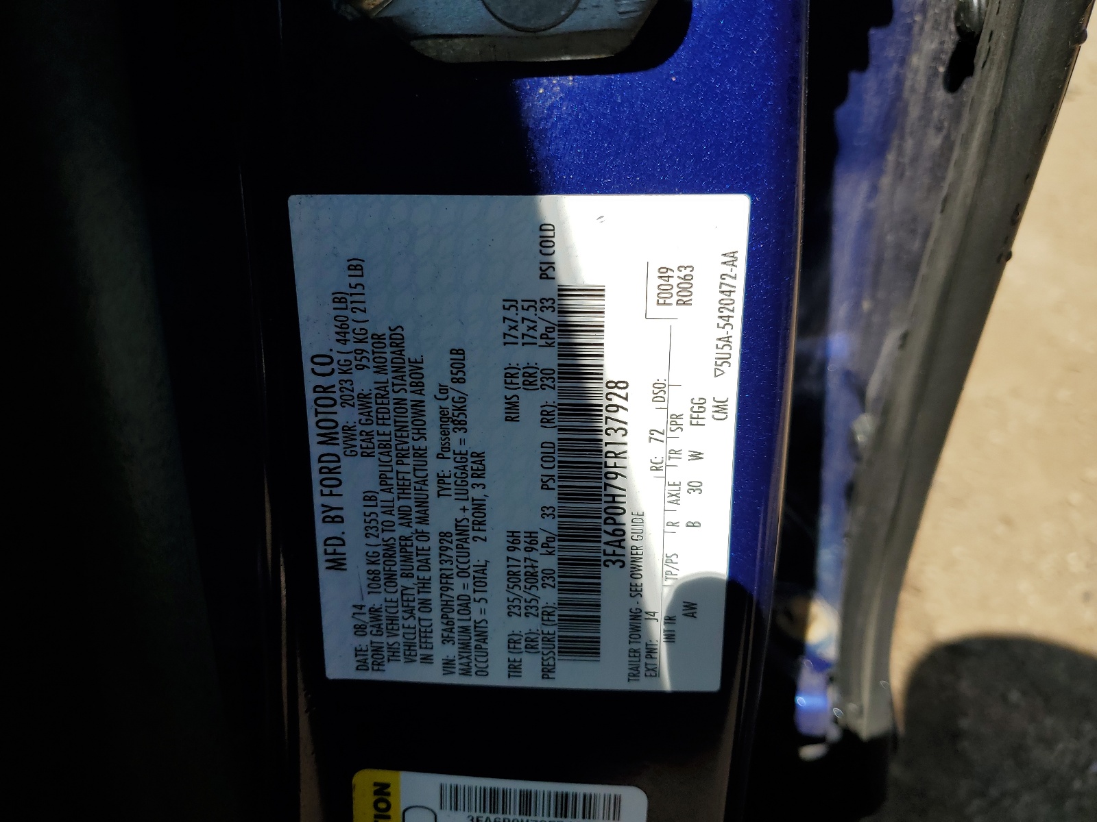 3FA6P0H79FR137928 2015 Ford Fusion Se