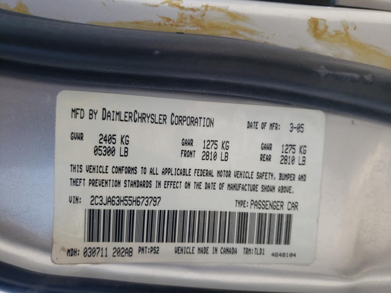 2005 Chrysler 300C VIN: 2C3JA63H55H673797 Lot: 56767004