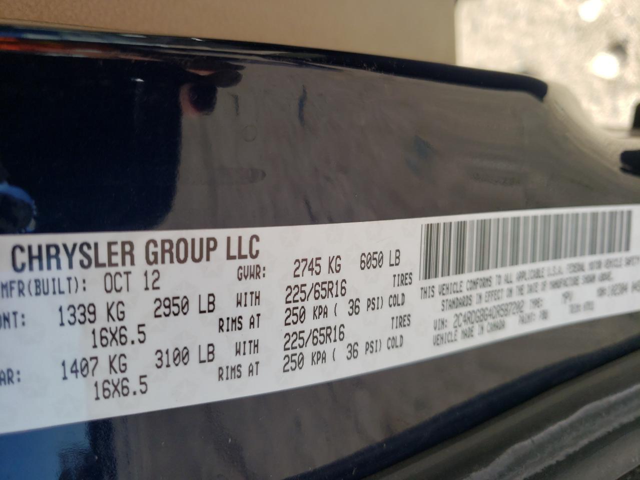 2013 Dodge Grand Caravan Se VIN: 2C4RDGBG4DR587202 Lot: 54445594