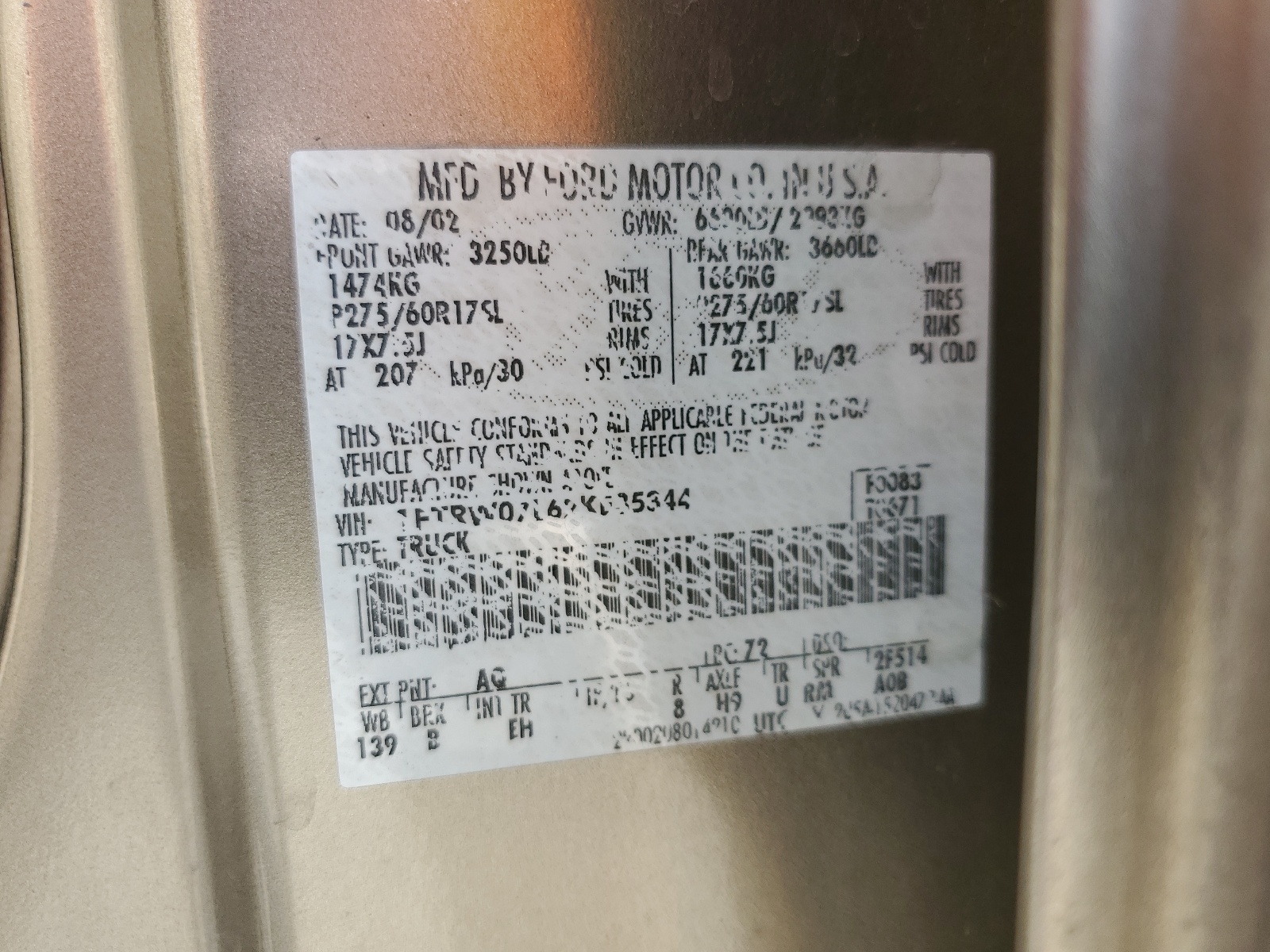 1FTRW07L62KE35344 2002 Ford F150 Supercrew