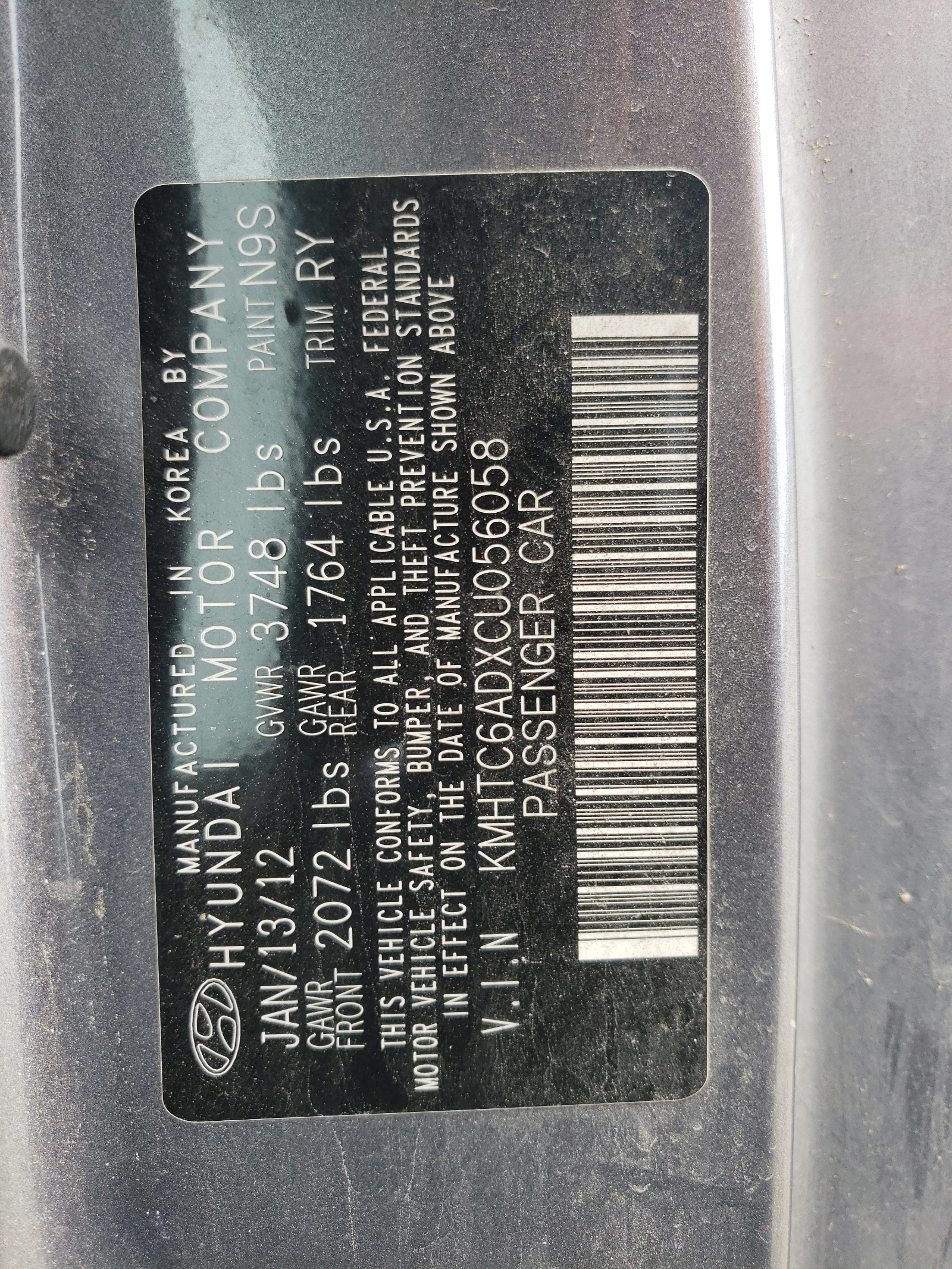 KMHTC6ADXCU056058 2012 Hyundai Veloster