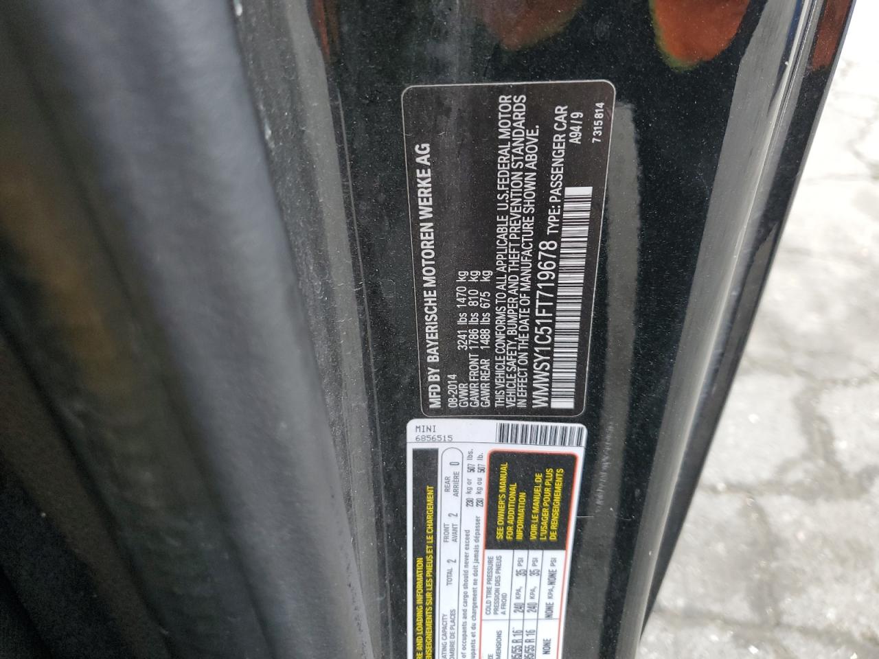 2015 Mini Cooper Roadster VIN: WMWSY1C51FT719678 Lot: 56009604