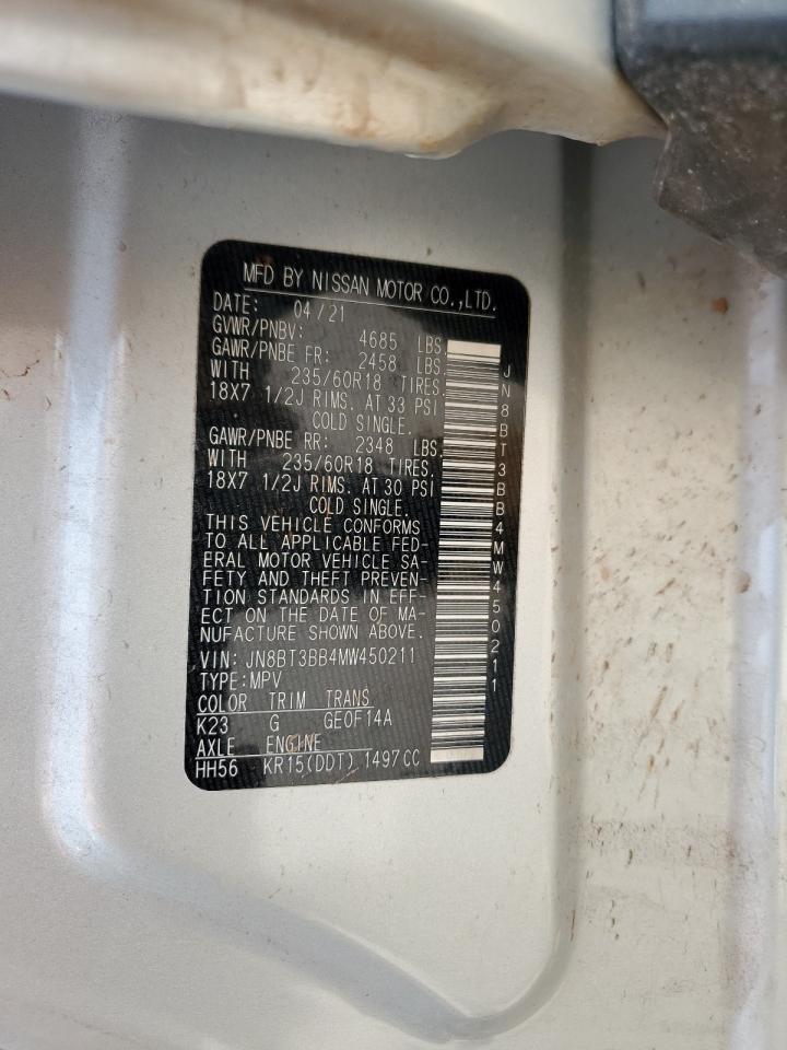 2021 Nissan Rogue Sv VIN: JN8BT3BB4MW450211 Lot: 55002284