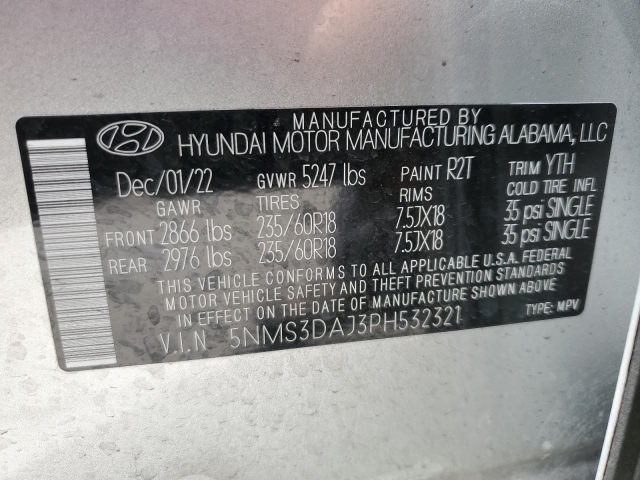 5NMS3DAJ3PH532321 2023 Hyundai Santa Fe Sel Premium