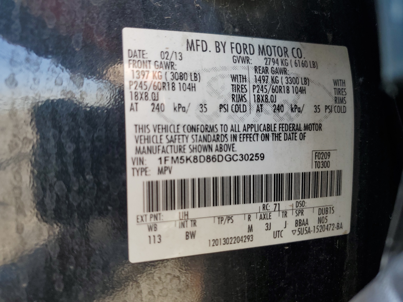 1FM5K8D86DGC30259 2013 Ford Explorer Xlt