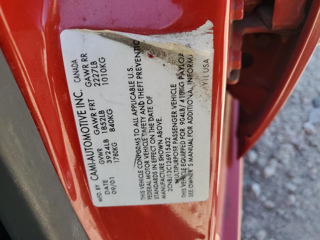 2002 Chevrolet Tracker VIN: 2CNBJ13C126915432 Lot: 54271604