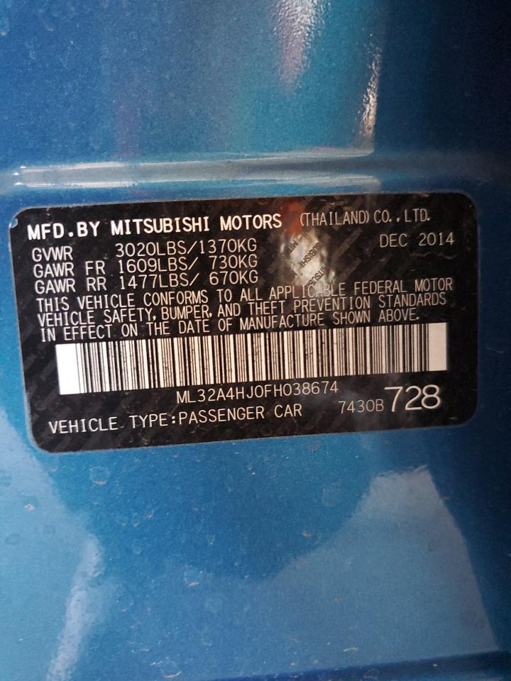 2015 Mitsubishi Mirage Es VIN: ML32A4HJ0FH038674 Lot: 56691194