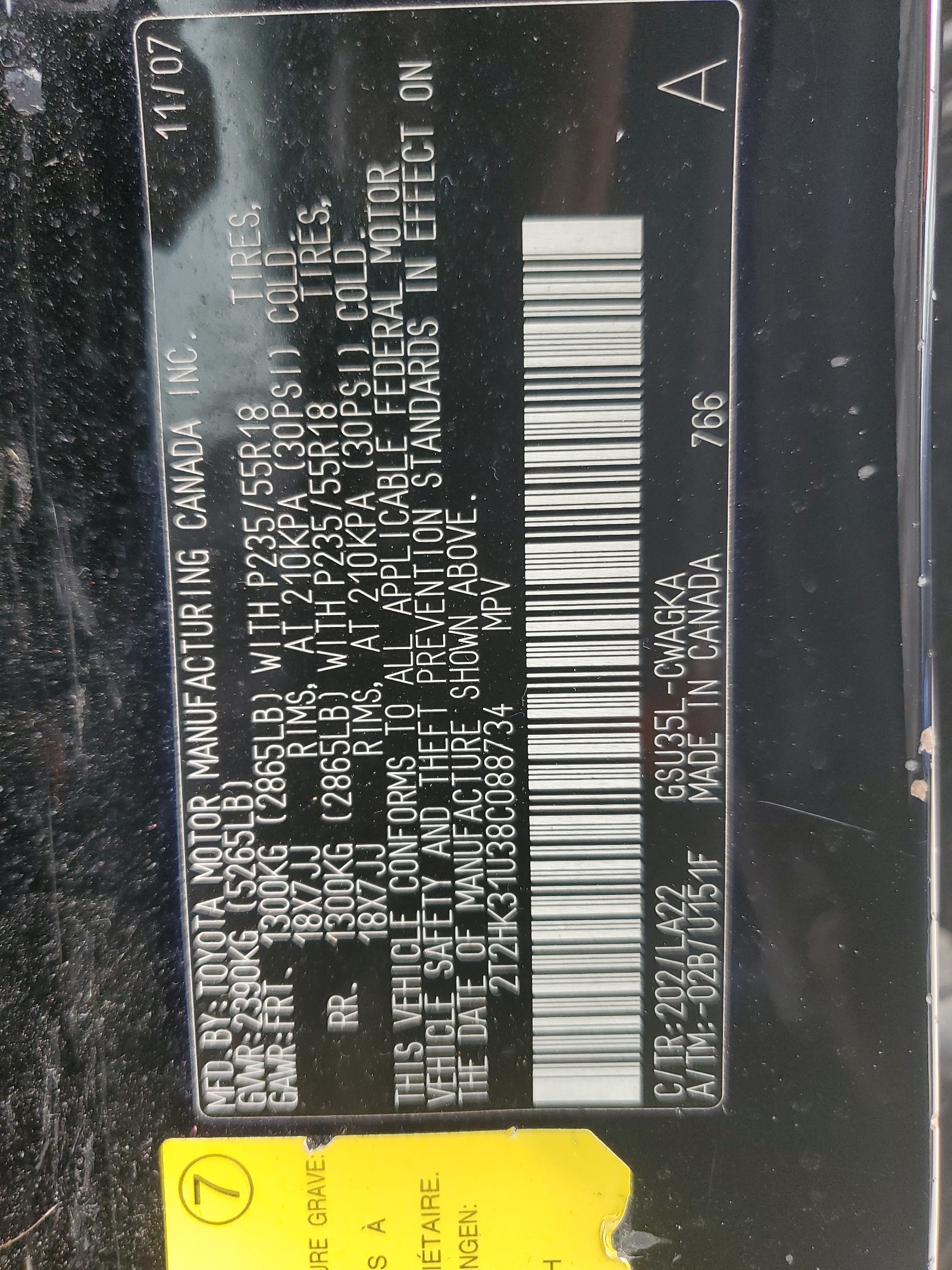 2T2HK31U38C088734 2008 Lexus Rx 350