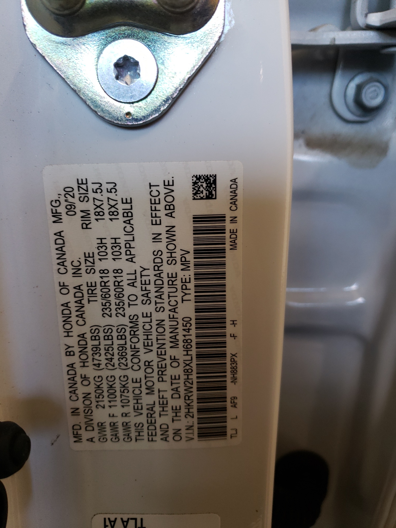 2HKRW2H8XLH681450 2020 Honda Cr-V Exl