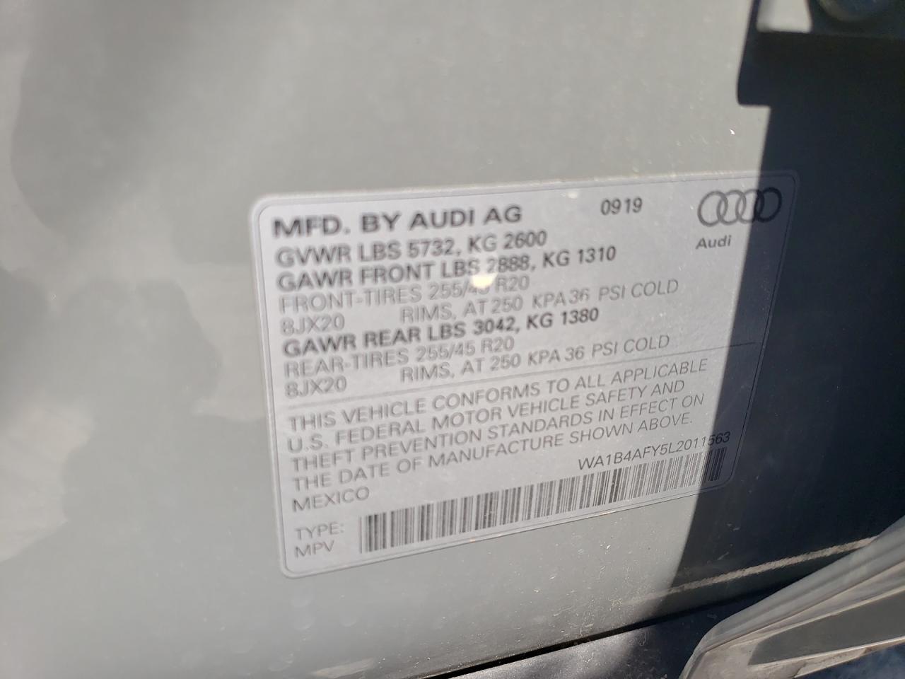 2020 Audi Sq5 Premium Plus VIN: WA1B4AFY5L2011563 Lot: 55099004