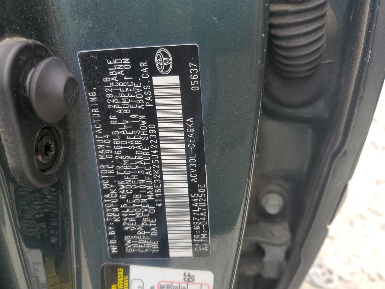 2005 Toyota Camry Le VIN: 4T1BE32K25U422390 Lot: 55526794