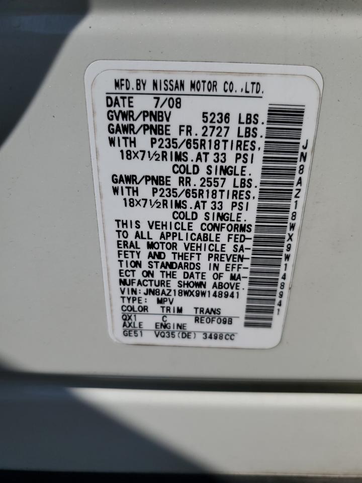 2009 Nissan Murano S VIN: JN8AZ18WX9W148941 Lot: 55557254