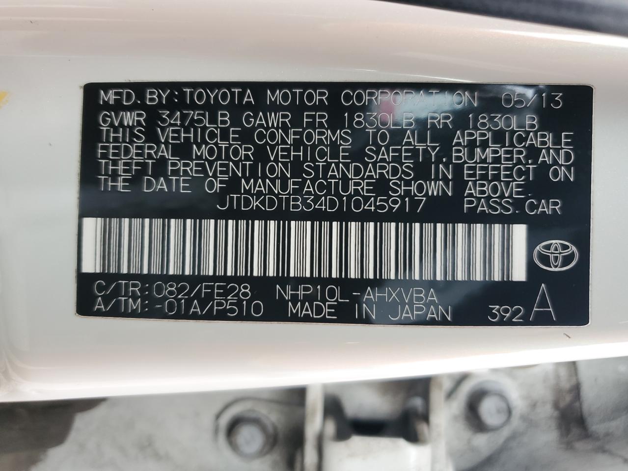 JTDKDTB34D1045917 2013 Toyota Prius C