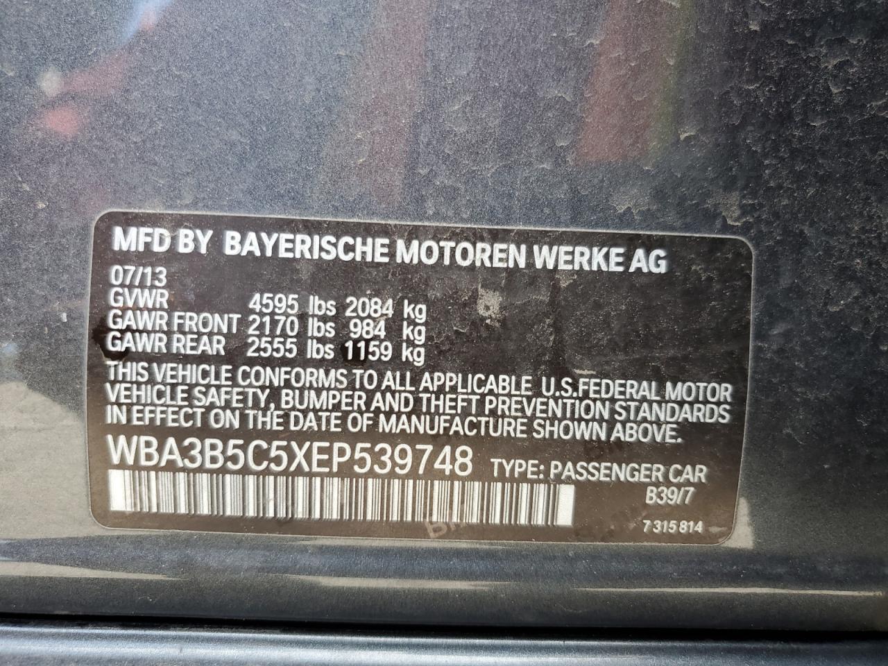 WBA3B5C5XEP539748 2014 BMW 328 Xi Sulev