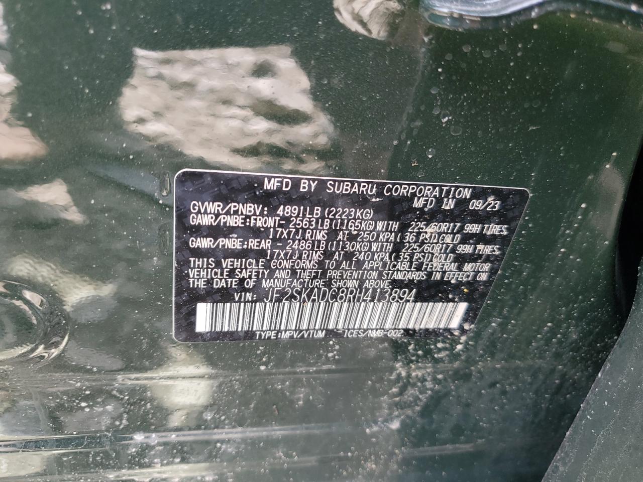 2024 Subaru Forester Premium VIN: JF2SKADC8RH413894 Lot: 66009394