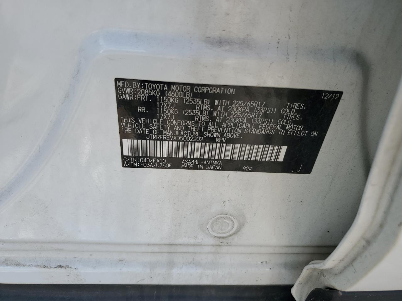 2013 Toyota Rav4 Xle VIN: JTMRFREVXD5002202 Lot: 57085924