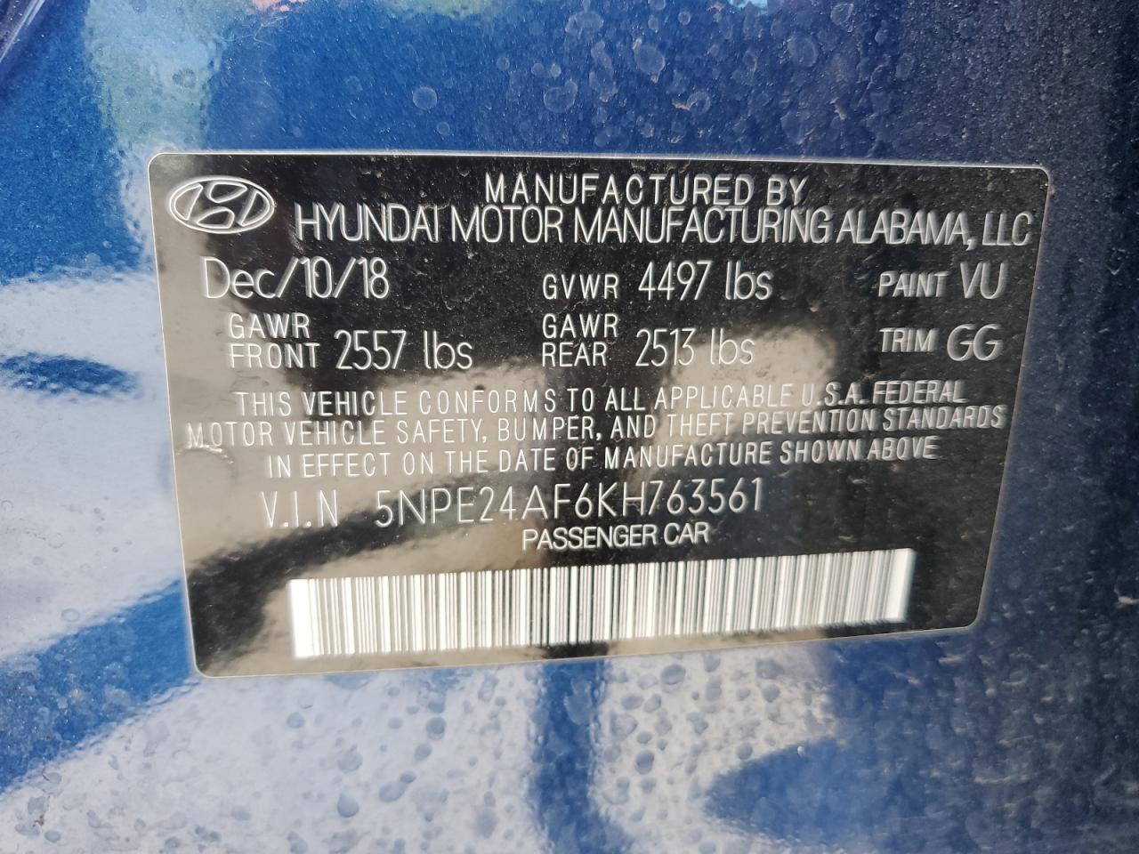 5NPE24AF6KH763561 2019 Hyundai Sonata Se