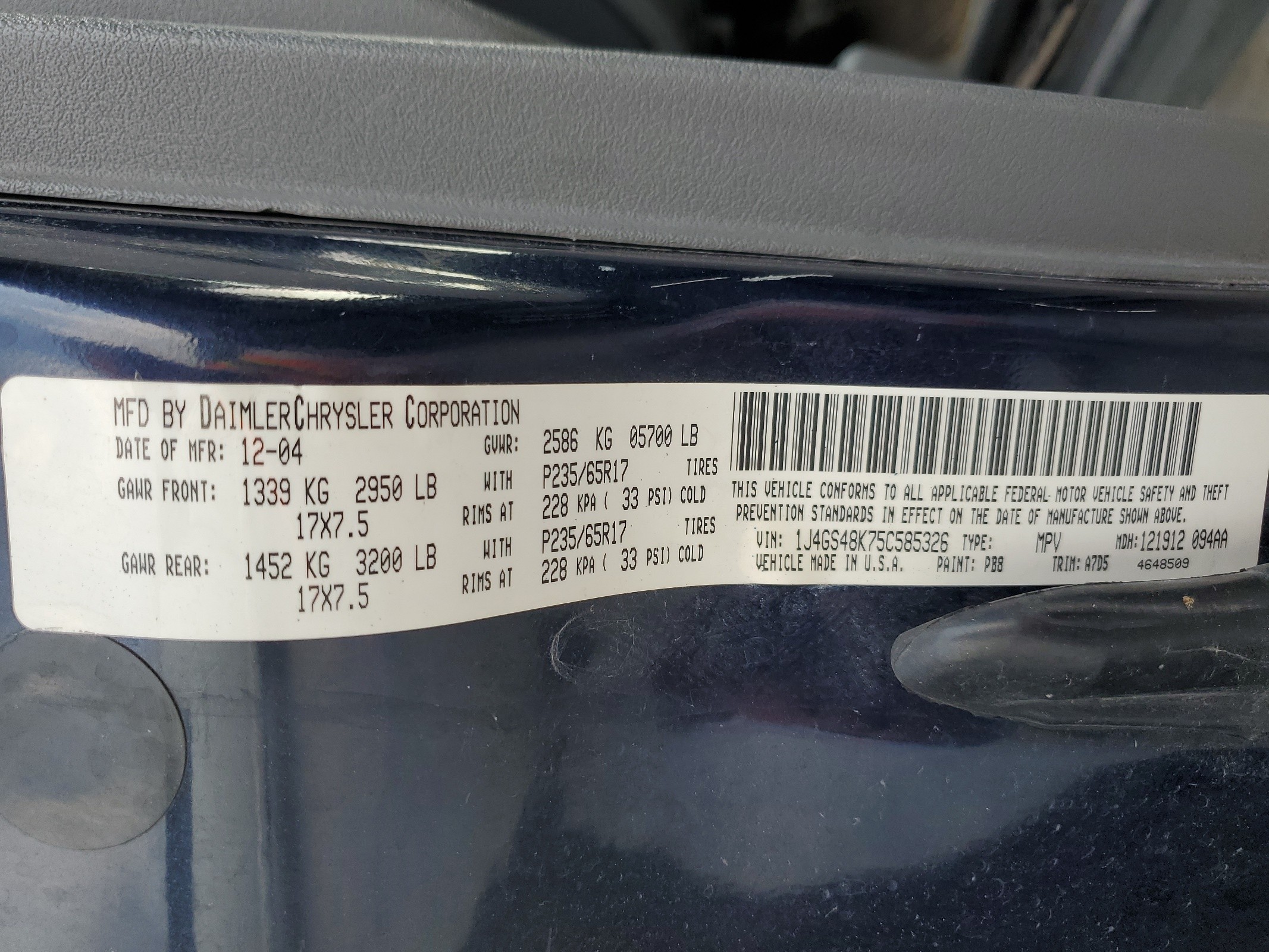 1J4GS48K75C585326 2005 Jeep Grand Cherokee Laredo