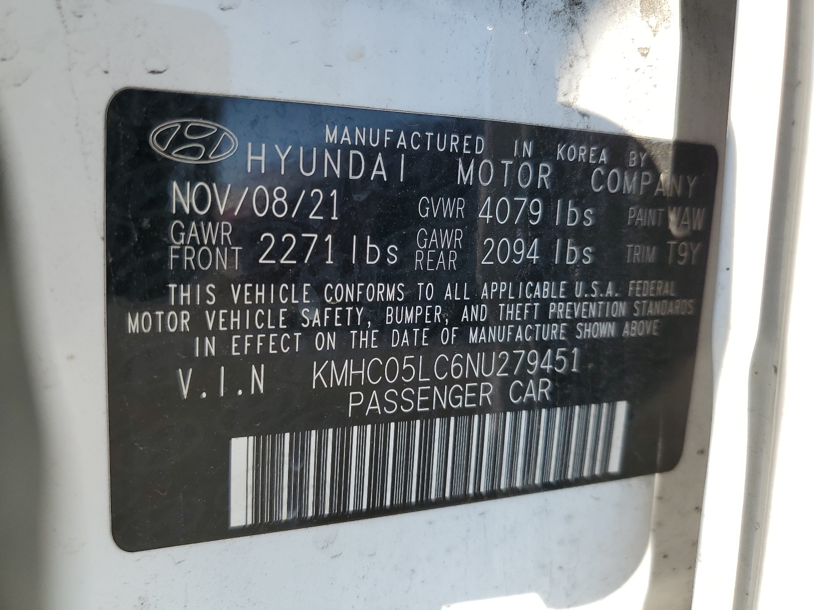 KMHC05LC6NU279451 2022 Hyundai Ioniq Limited