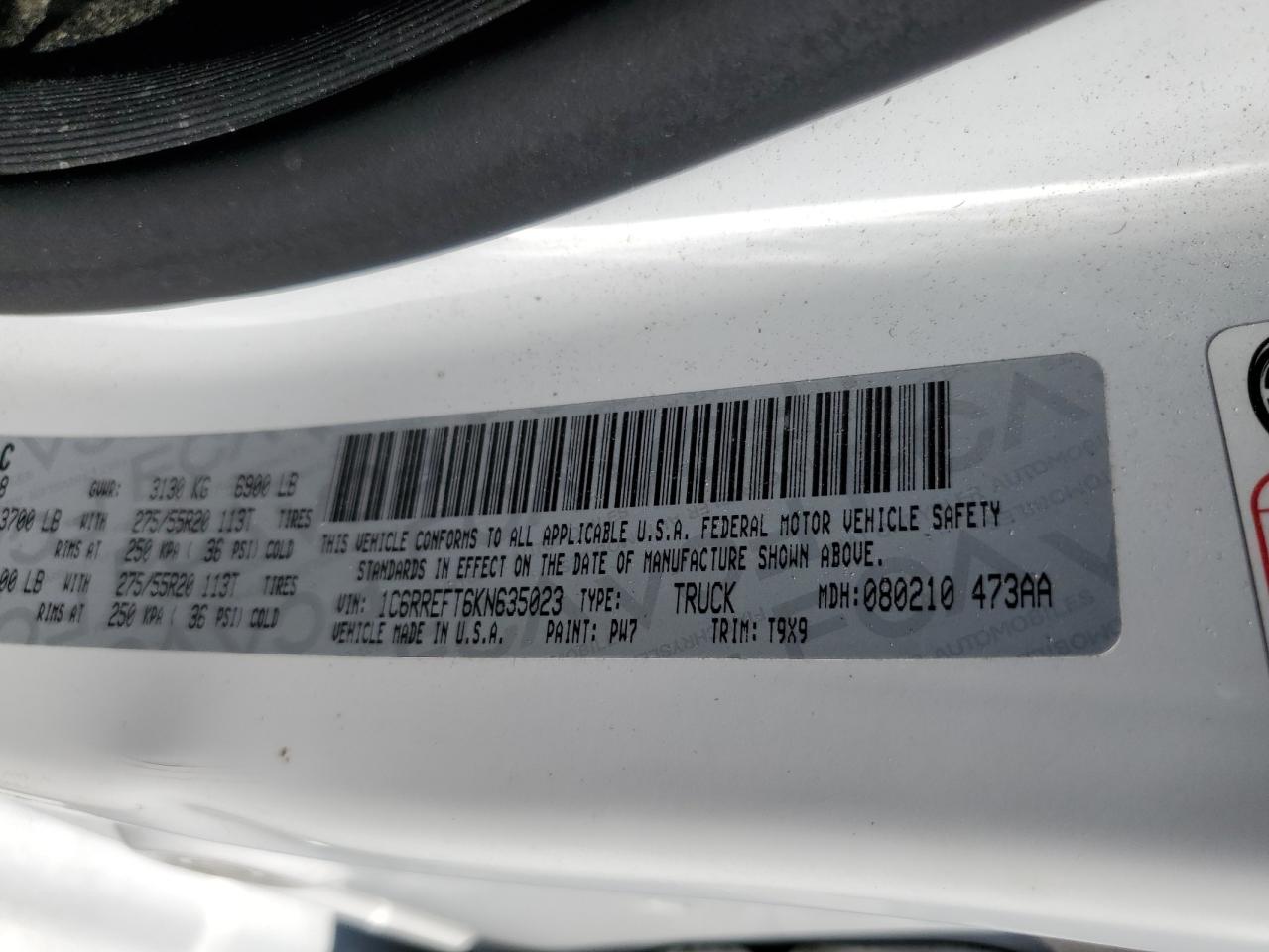 2019 Ram 1500 Big Horn/Lone Star VIN: 1C6RREFT6KN635023 Lot: 53247444