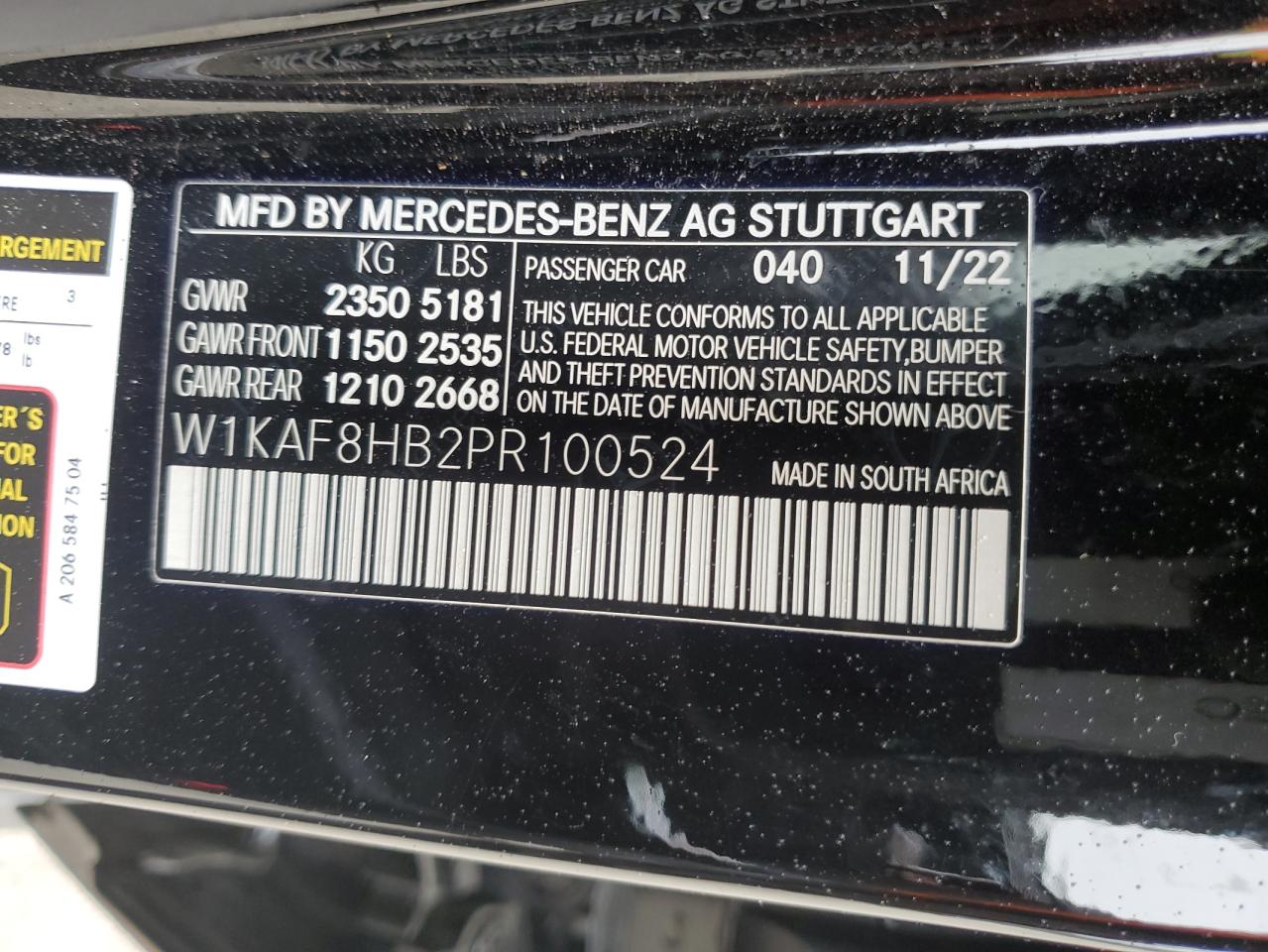 2023 Mercedes-Benz C 43 Amg VIN: W1KAF8HB2PR100524 Lot: 52094134