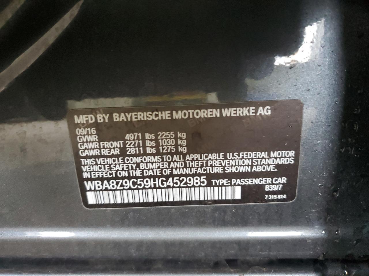 2017 BMW 330 Xigt VIN: WBA8Z9C59HG452985 Lot: 53239714