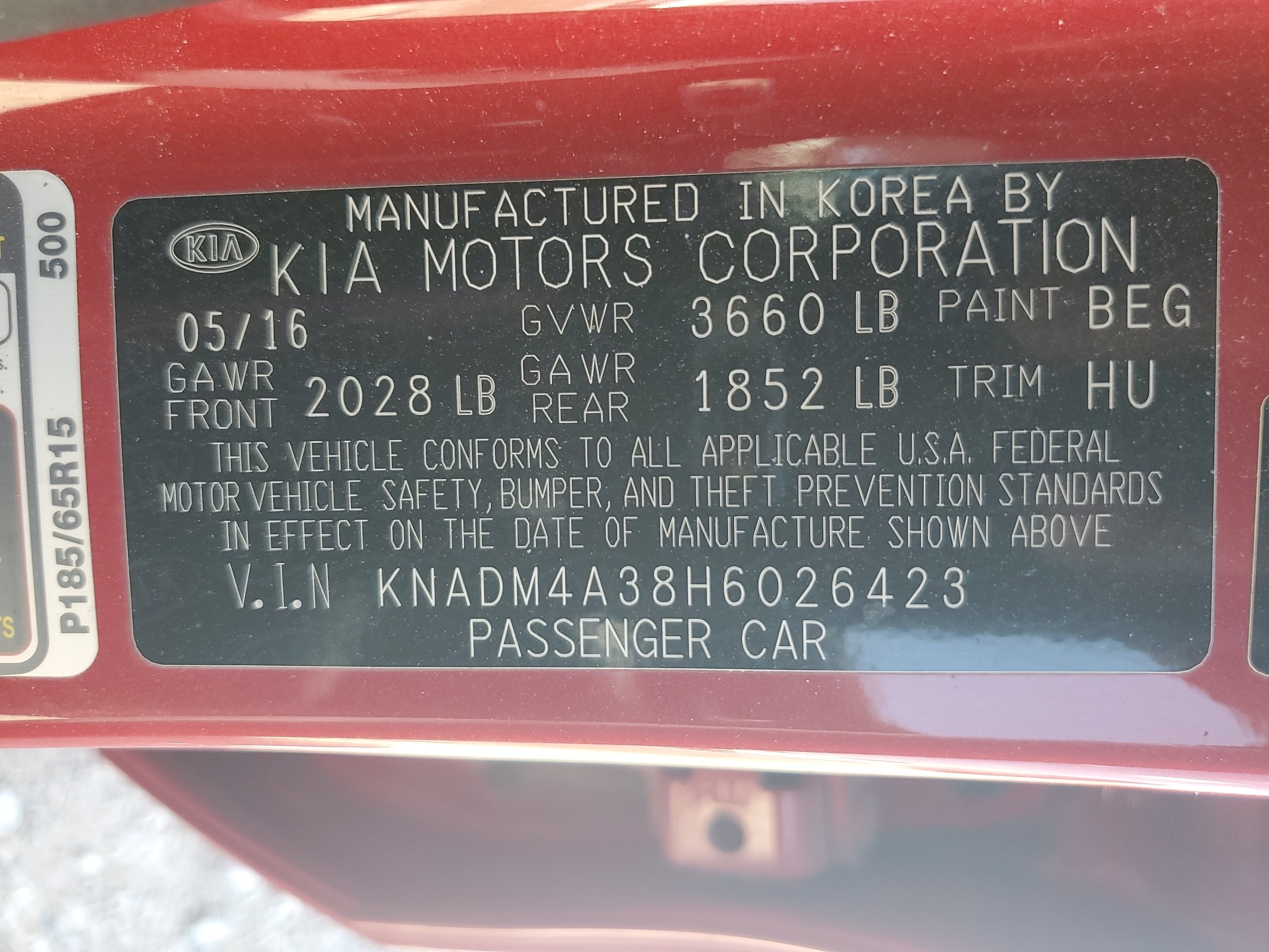 KNADM4A38H6026423 2017 Kia Rio Lx