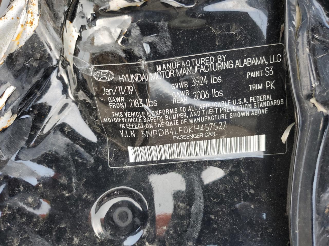 2019 Hyundai Elantra Sel VIN: 5NPD84LF0KH457527 Lot: 60846314