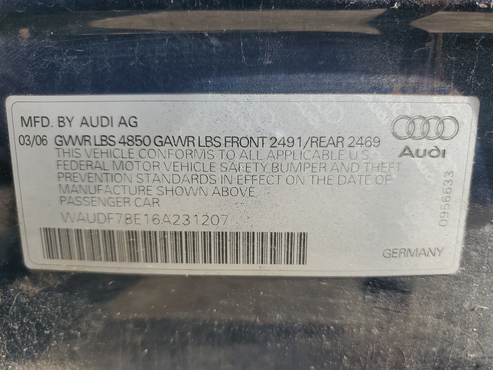 WAUDF78E16A231207 2006 Audi A4 2.0T Quattro