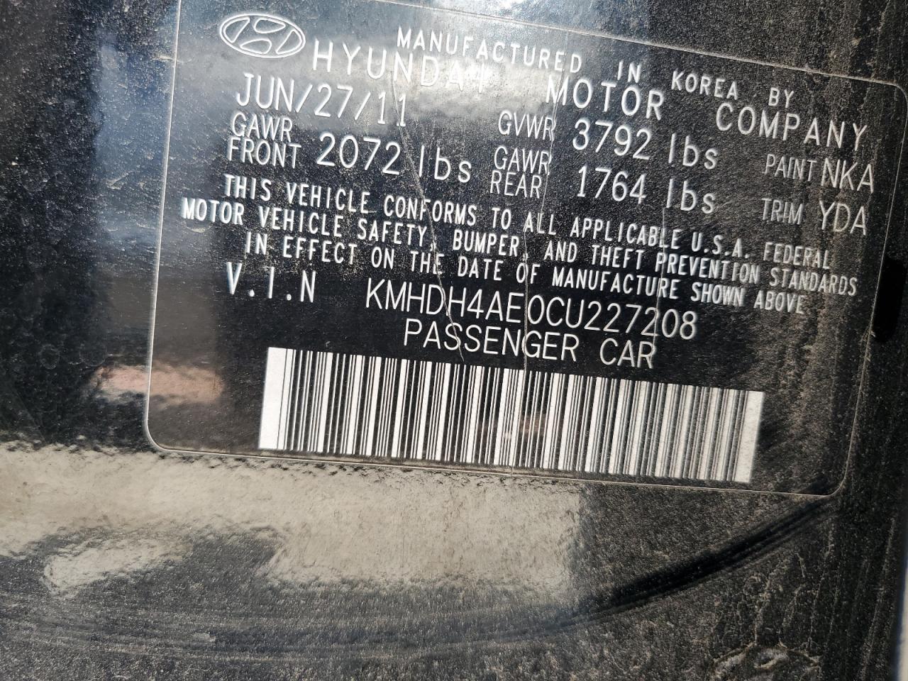 2012 Hyundai Elantra Gls VIN: KMHDH4AE0CU227208 Lot: 56335784