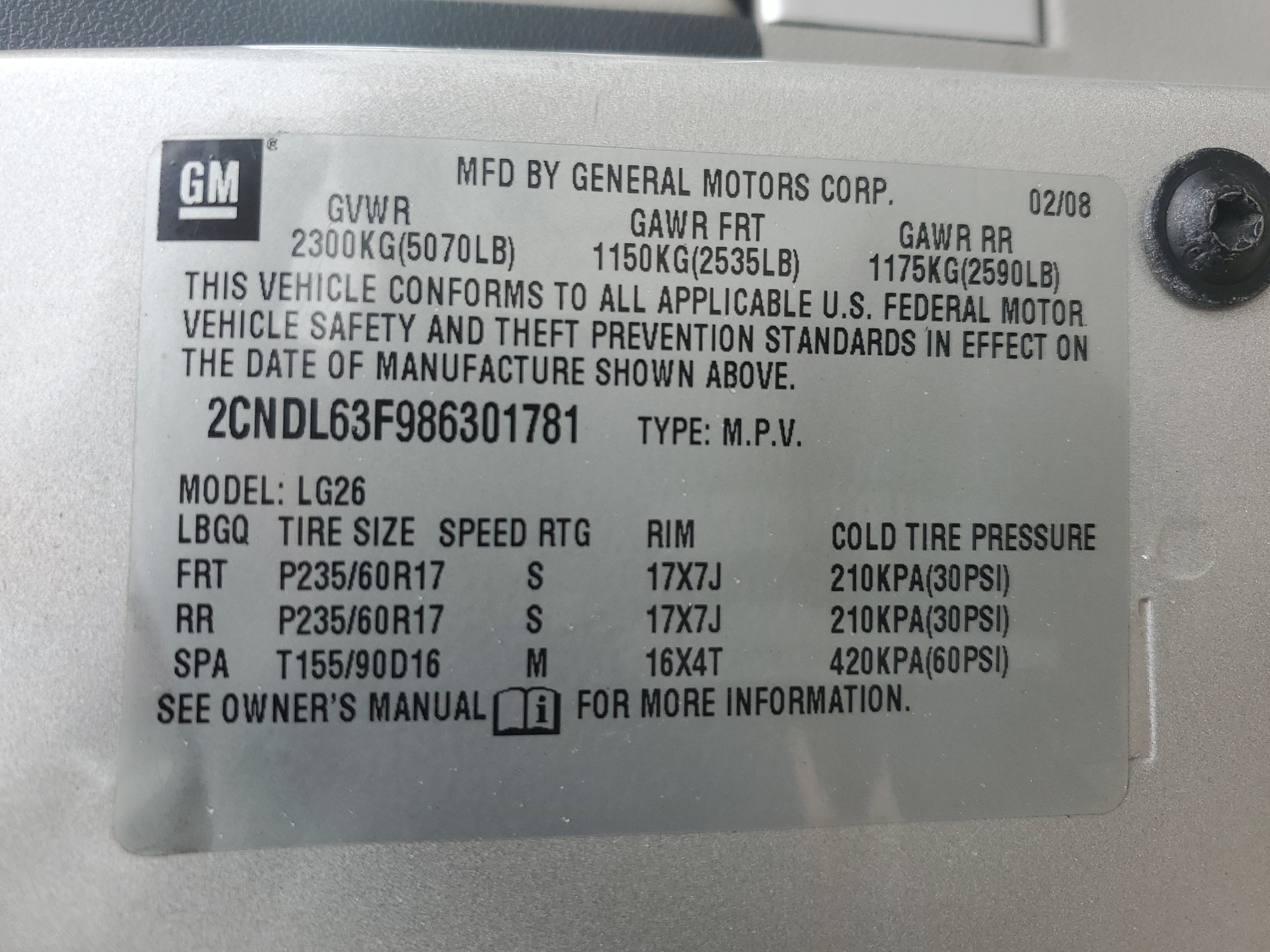 2CNDL63F986301781 2008 Chevrolet Equinox Lt