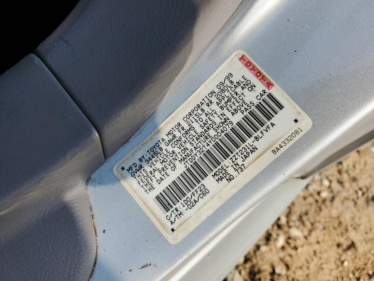 2000 Toyota Celica Gt-S VIN: JTDDY32T4Y0004079 Lot: 62274915